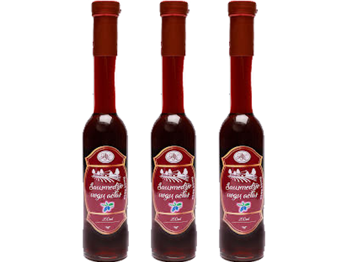 100% Sausmedžių uogų actas. Malonaus aromato,sodrios spalvos. Tinka gardinti salotoms,įvairiems marinatams.